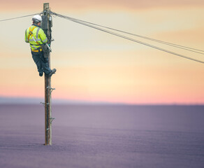 Lineworker In A Remote Desert Location - 757552662