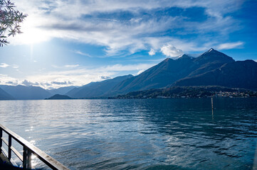 Naklejka premium Tourist destination small medieval village of Bellagio with hilly narrow streets and luxurious villas, holiday destination on Lake Como, Italy