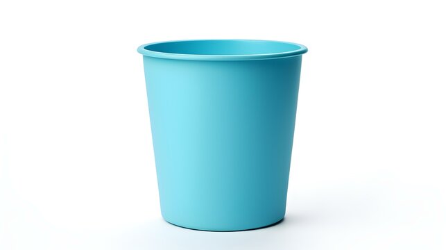 Cyan Paper Bin on a white Background. Office Template with Copy Space