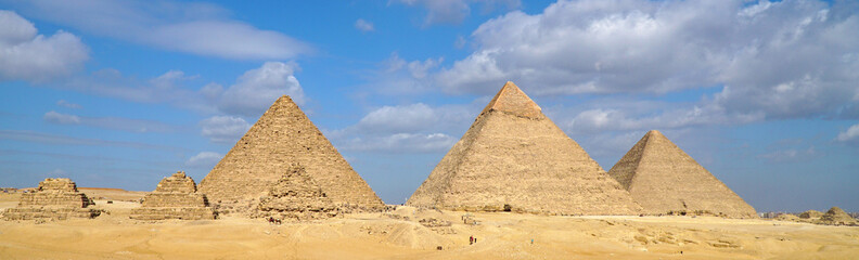 Giza Pyramid Complex. Giza Necropolis in Cairo Egypt. Khufu (Cheops or the Great Pyramid), Khafre...