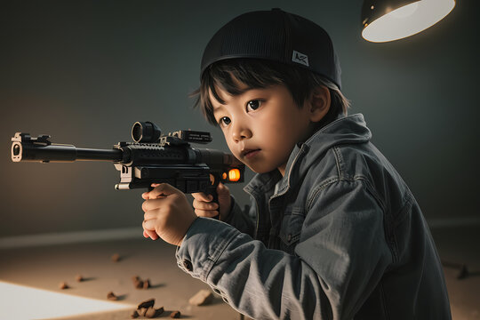 Boy pointing a gun Created With Generative Ai