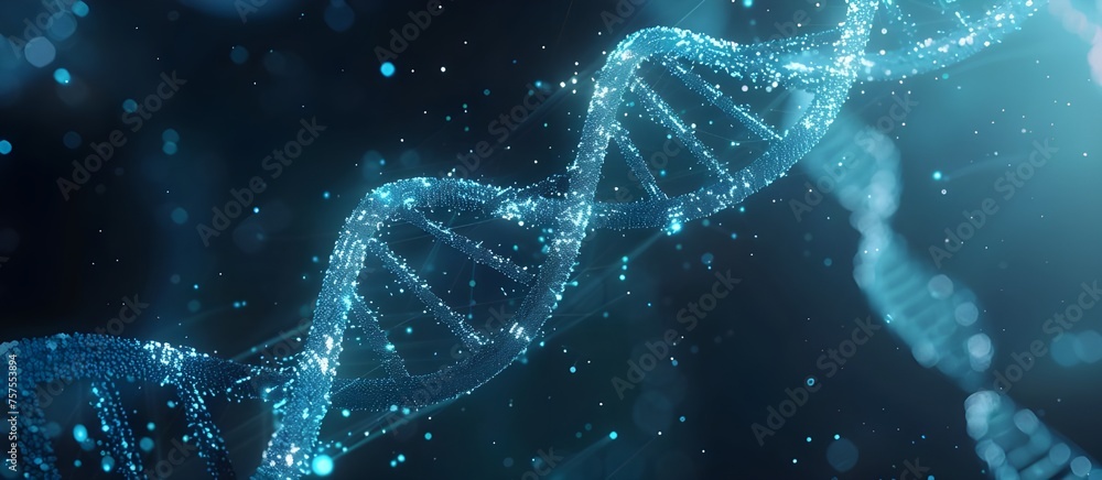 Poster DNA double helix with digital network lines, artificial intelligence in healthcare concept. Futuristic of dots with a dynamic wave.