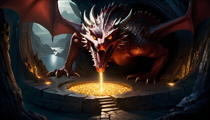 an eerie image of smaug s eye gazing out from the darkness of his lair surrounded by the gleam of treasure conveying the dragon s ancient and malevolent intelligence