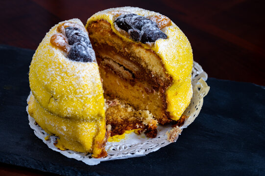 Polenta e Osei di Bergamo Alta most renowned sweet specialty Bergamo&rsquo;s cuisine, made from sponge cake, chocolate, butter, hazelnut creams and rum