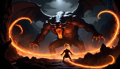 Unleashing Hellfire: The Ferocious Demon of Flames - An Epic Tale of Terror as the Infernal Creature Emerges with Blazing Fury, Spewing Fire and Unimaginable Power, Wreaking Havoc and Fear