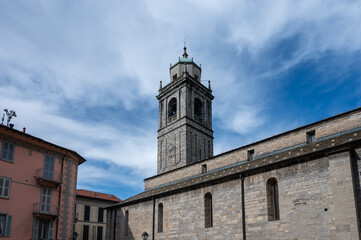 Tourist destination small medieval village of Bellagio with hilly narrow streets and luxurious villas, holiday destination on Lake Como, Italy