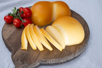 Cheese collection, Italian cheese scamorza, caciocavallo, provolone made from cow milk in South...