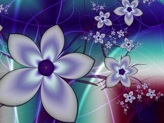 Fantastic multicolored flowers. Fractal artwork for use as templates, computer backgrounds, label printing and more. Graphic background design.