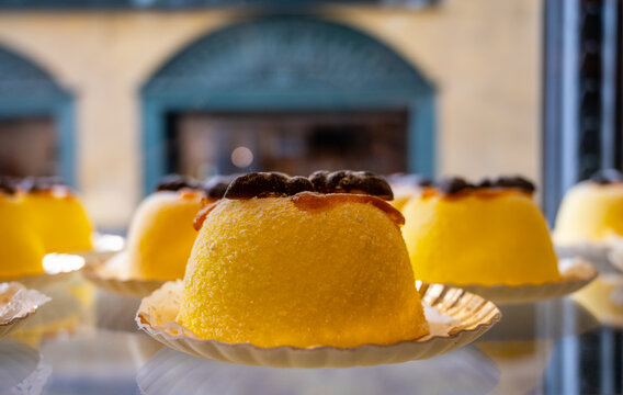 Polenta e Osei di Bergamo Alta most renowned sweet specialty of Bergamo&rsquo;s cuisine, made from sponge cake, chocolate, butter, hazelnut creams and rum