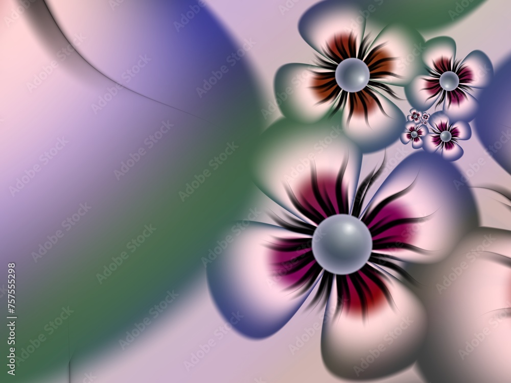 Poster fractal image with white flowers. template with a place to insert text. gentle background fractal il