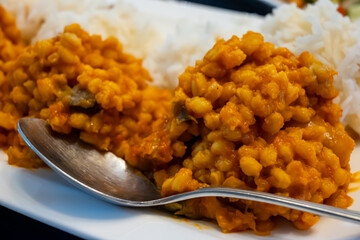 Side dishes, mezze in Turkish restaurant, bulgur pilaf en rice