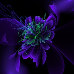 A fantastic image of a rendered fractal flower on a dark background..Original background for your graphic design. Light floral pattern.