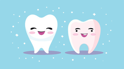 Smiling and upset animated cartoon teeth characters