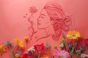 drawing woman flowers