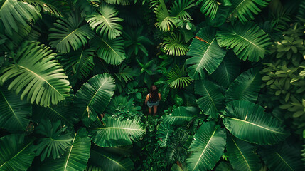 A person navigating through a dense jungle, symbolizing finding paths through complexity in business processes