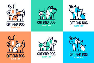 set of cat and dog logo , pet store , friendly , cartoon , vector design template.