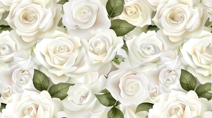 a seamless background graced by pristine white roses, radiating tranquility and purity in their ethereal beauty. SEAMLESS PATTERN
