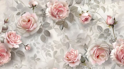 a seamless background embellished with delicate pink roses, evoking feelings of grace and charm. SEAMLESS PATTERN