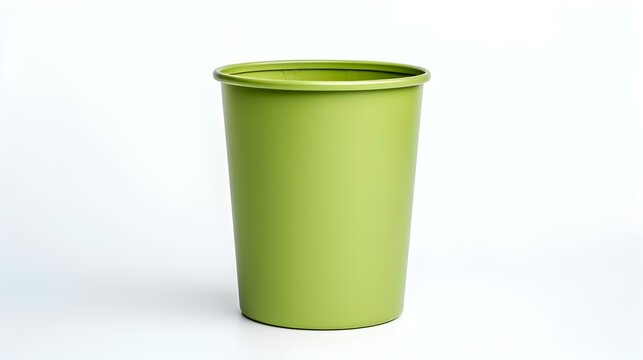 Light Green Paper Bin on a white Background. Office Template with Copy Space
