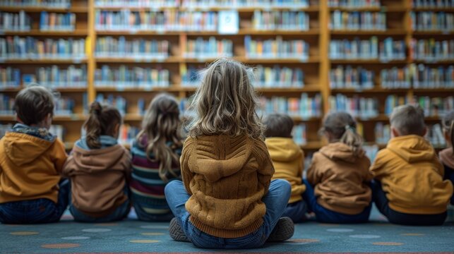An International Literacy Day event at a local library, with children and adults participating in reading programs and workshops, emphasizing the importance of literacy and education.