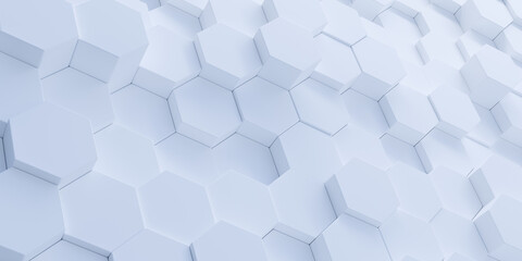 Abstract white polygonal background. 3d rendering. Displaced hexagonal pattern. Futuristic concept - 757559073