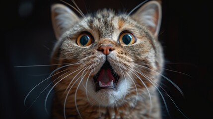 Cute shocked cat, surprised emotions. Scottish Fold