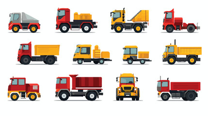 Trucks and tractors set. Flat style vector icons. 