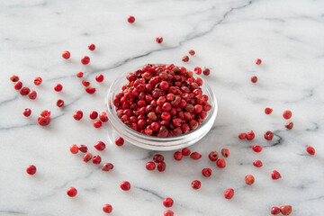 Close-up of the spice red pepper or pink berries