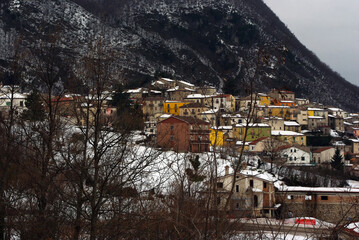 The characteristic village of Guardiaregia (Molise) after a snowfall.