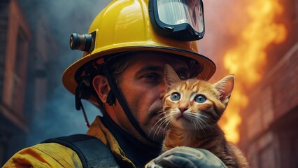 Obraz premium A fireman saves a pet.