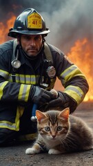 Obraz na płótnie Canvas A fireman saves a pet.