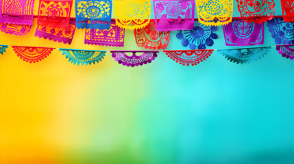 Papel picado hanging in the air ready for the Cinco de Mayo celebration