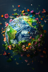 A 3D planet earth infused with natural elements for Earth Day concept