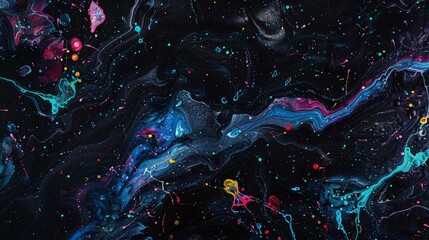 paint splatters on a black canvas