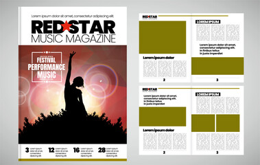 Brochure, ebook or presentation mockup with music event subject, vector illustration easy to editable - 757563212