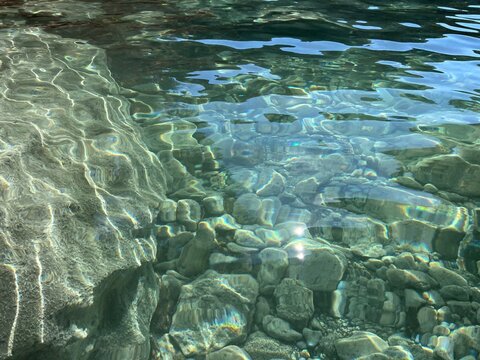 Sea clear water with stones pebbles.