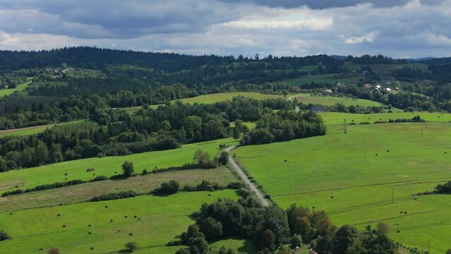 Beautiful Landscape Road Forest Mountains Bieszczady Bircza Aerial View Poland