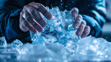 A person sculpting a piece of ice, illustrating delicate and transient nature of business operations
