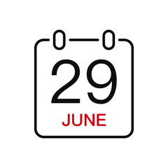 June 29 date on the calendar, vector line stroke icon for user interface. Calendar with date, vector illustration.