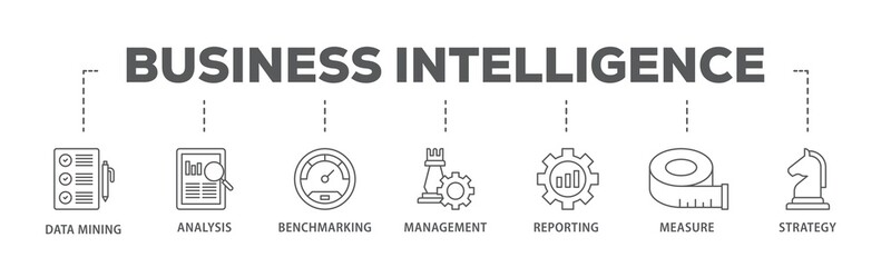 Business intelligence banner web icon illustration concept with icon of data mining, analysis,...