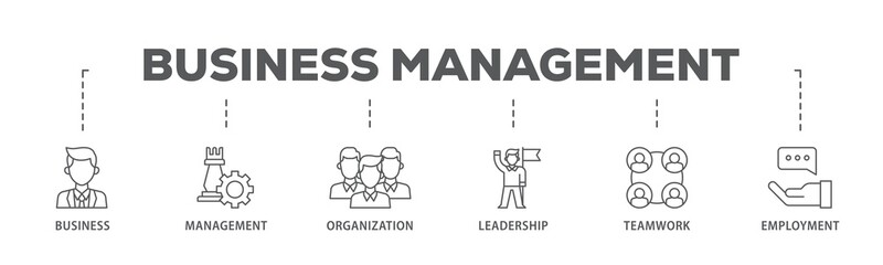 Business management banner web icon illustration concept with icon of business, management, organization, leadership, teamwork and employment icon live stroke and easy to edit 