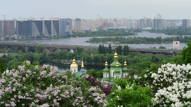 Nice 4k video of lilac garden at spring time in Kyiv, Ukraine Trinity Monastery of St. Jonas Kiev Ukraine travel Europe spring in lilac flowers