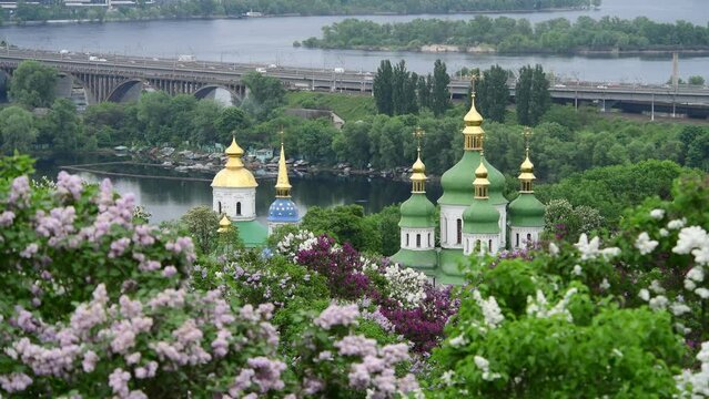 Nice 4k video of lilac garden at spring time in Kyiv, Ukraine Trinity Monastery of St. Jonas Kiev Ukraine travel Europe spring in lilac flowers
