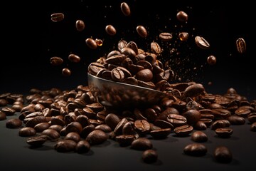 a pile of coffee beans with a spoon