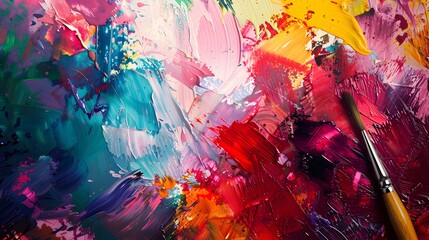 Color Explosion in Abstract Oil Painting with Brush - Generative AI