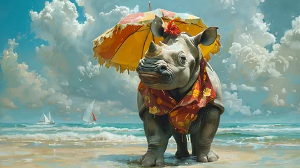 Türaufkleber rhino enjoying the summer at the beach © Manja