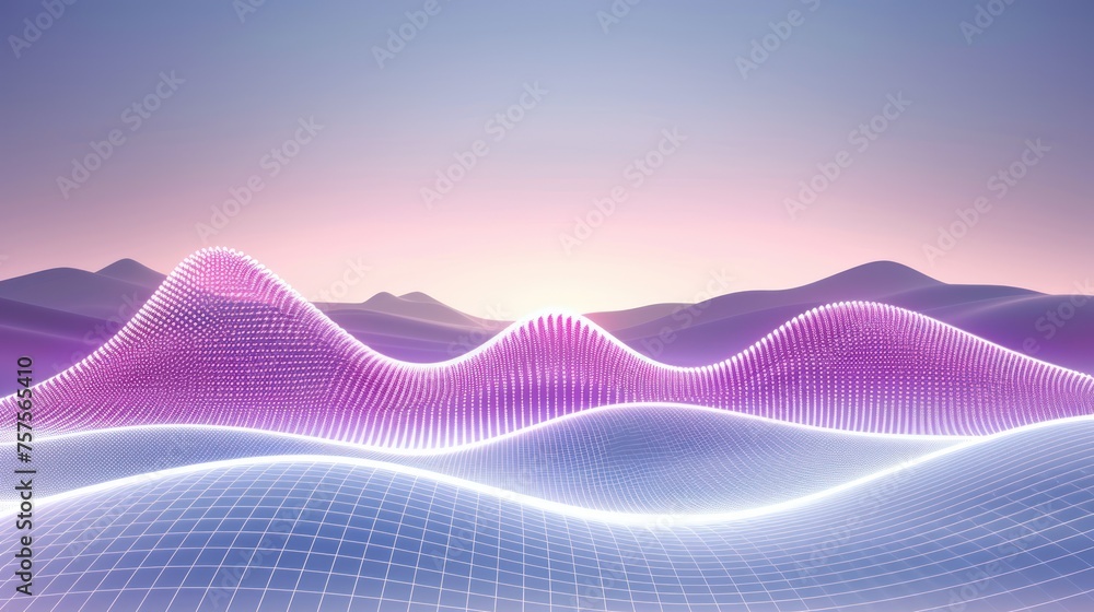 Aufkleber a computer generated image of a mountain range with mountains in the background and a pink and blue 