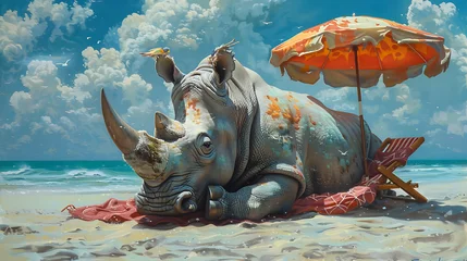 Foto auf Acrylglas rhino enjoying a day at the beach © Manja