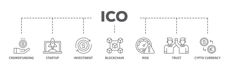 ICO banner web icon illustration concept with icon of crowdfunding, startup, investment,...
