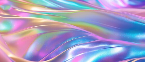Obraz premium Abstract trendy holographic background. Iridescent abstract material close-up. Macro shot with vibrant colorful metallic spectrum background texture with soft wave